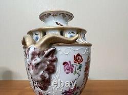 Antique French Hand Painted Porcelain Small Urn Vase, Signed, 7 Tall