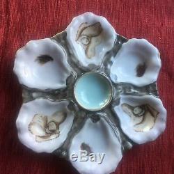 Antique French Limoges Hand-painted Porcelain Oyster Plate Exc