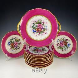 Antique French Limoges Porcelain Dessert Plates Tray Set Hand Painted Pink Gold