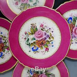 Antique French Limoges Porcelain Dessert Plates Tray Set Hand Painted Pink Gold