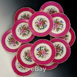 Antique French Limoges Porcelain Dessert Plates Tray Set Hand Painted Pink Gold