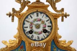 Antique French Mantle Clock 8 Day Stunning Gilt Metal & Hand Painted Porcelain