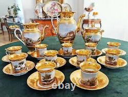 Antique French Old Paris Porcelain Hand-painted 25-pieces Tea/ coffee Set 1860s