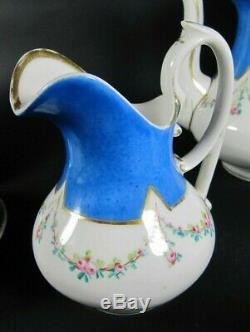 Antique French Old Paris Porcelain Tea Pot Set Hand Painted Sevres Style c1850