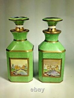 Antique French Pair Sevres Porcelain Soft Paste Scent Bottles Hand Painted Scene