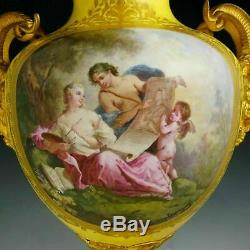 Antique French Porcelain Urn Hand Painted Satyr Gilt Bronze Handles Sevres Style