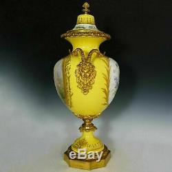 Antique French Porcelain Urn Hand Painted Satyr Gilt Bronze Handles Sevres Style