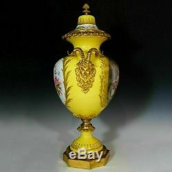 Antique French Porcelain Urn Hand Painted Satyr Gilt Bronze Handles Sevres Style