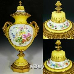 Antique French Porcelain Urn Hand Painted Satyr Gilt Bronze Handles Sevres Style