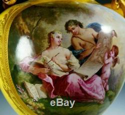 Antique French Porcelain Urn Hand Painted Satyr Gilt Bronze Handles Sevres Style