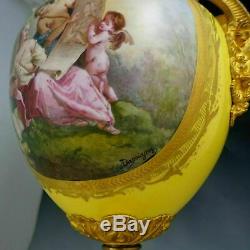 Antique French Porcelain Urn Hand Painted Satyr Gilt Bronze Handles Sevres Style