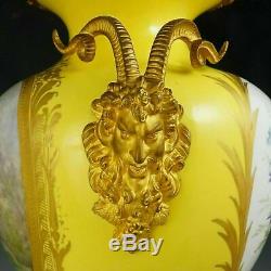 Antique French Porcelain Urn Hand Painted Satyr Gilt Bronze Handles Sevres Style