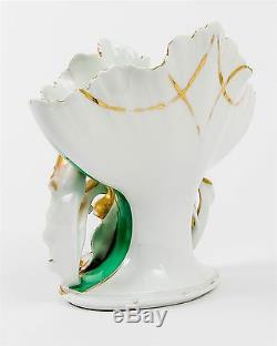 Antique French Porcelain Wide Flower Vase Centerpiece Gilt Trim Hand Painted