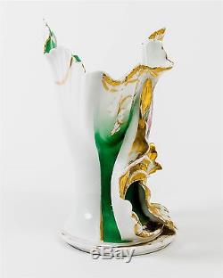 Antique French Porcelain Wide Flower Vase Centerpiece Gilt Trim Hand Painted