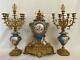 Antique French Royal Blue Hand Painted Sevres Porcelain & Bronze Clock Set