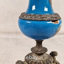 Antique French Sevres Hand Painted Porcelain Urn Vase Bronze