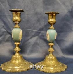 Antique French Sevres Handpainted Porcelain with Bronze Candlesticks Holder