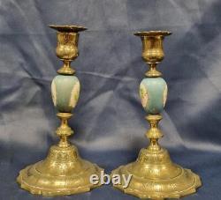 Antique French Sevres Handpainted Porcelain with Bronze Candlesticks Holder