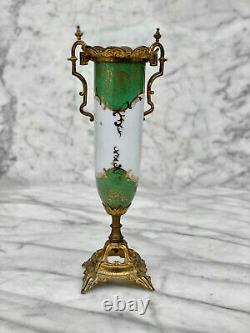 Antique French Sevres Porcelain Hand Painted Vase with Bronze Gilded Handles