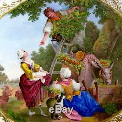 Antique French Sevres Porcelain Plate Hand Painted Scene Pastoral, Sheep, Farm