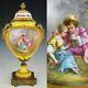 Antique French Sevres Style Hand Painted Scene Porcelain Urn Satyr Bronze Handle