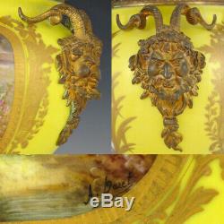 Antique French Sevres Style Hand Painted Scene Porcelain Urn Satyr Bronze Handle