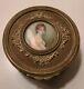 Antique French Brass Box Withhand Painted Miniature Portrait On Lid