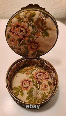 Antique French brass box withhand painted miniature portrait on lid