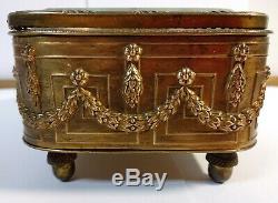 Antique French jewelry box porcelain hand painted bronze ormolu crystal glass
