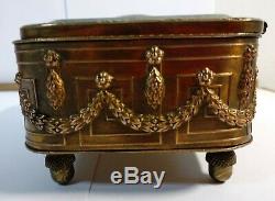 Antique French jewelry box porcelain hand painted bronze ormolu crystal glass