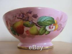 Antique French porcelain large centerpiece bowl hand painted Pink Flowers, fruit