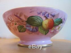 Antique French porcelain large centerpiece bowl hand painted Pink Flowers, fruit