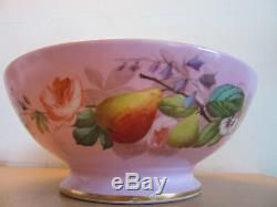 Antique French porcelain large centerpiece bowl hand painted Pink Flowers, fruit