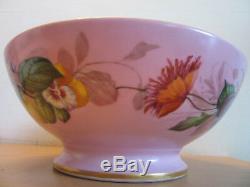 Antique French porcelain large centerpiece bowl hand painted Pink Flowers, fruit
