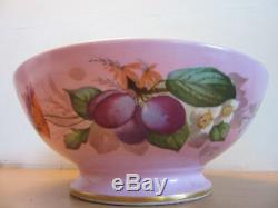 Antique French porcelain large centerpiece bowl hand painted Pink Flowers, fruit