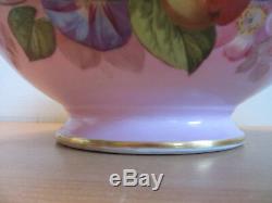 Antique French porcelain large centerpiece bowl hand painted Pink Flowers, fruit