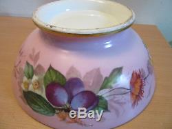 Antique French porcelain large centerpiece bowl hand painted Pink Flowers, fruit