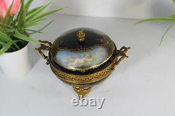 Antique French sevres porcelain marked hand paint putti floral box