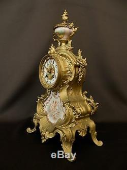 Antique French with hand painted pink Sevres Porcelain Clock ca 1900 Ad MOUGIN