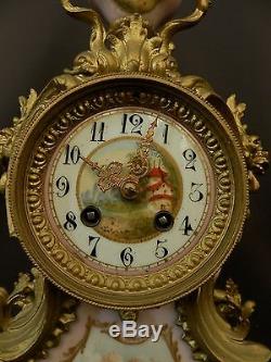 Antique French with hand painted pink Sevres Porcelain Clock ca 1900 Ad MOUGIN
