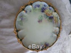 Antique Gda Limoges France Hand Painted Floral Lilacs Porcelain Plate Charger 13