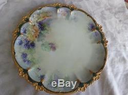 Antique Gda Limoges France Hand Painted Floral Lilacs Porcelain Plate Charger 13