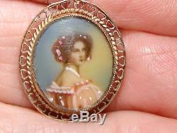 Antique Georgian Miniature Hand Painted Portrait In Gold Frame! Ex. Condition