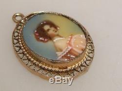 Antique Georgian Miniature Hand Painted Portrait In Gold Frame! Ex. Condition