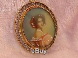 Antique Georgian Miniature Hand Painted Portrait In Gold Frame! Ex. Condition