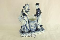 Antique German Delft Flo Blue Couple & Basket Hand Painted Porcelain Figurine