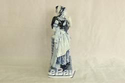 Antique German Delft Flo Blue Couple & Basket Hand Painted Porcelain Figurine