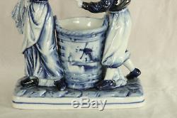 Antique German Delft Flo Blue Couple & Basket Hand Painted Porcelain Figurine