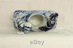 Antique German Delft Flo Blue Couple & Basket Hand Painted Porcelain Figurine