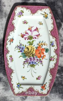 Antique German Dresden Hand Painted Floral Porcelain Plate Tray Platter 28 cm